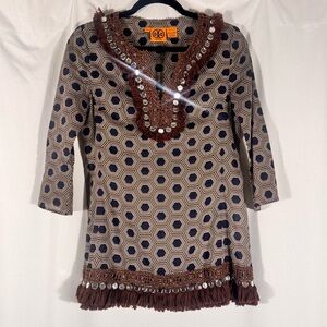 Tory Burch Boho Embellished Tunic Top